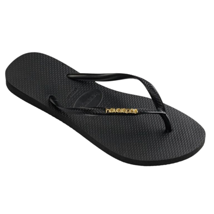 Chinelo Havaianas Slim Logo Metalic Preta / Dourada