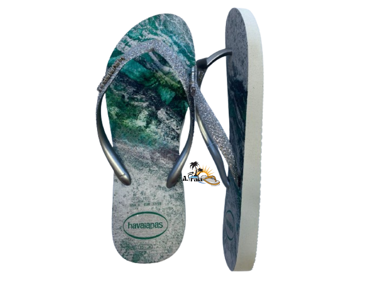 Chinelo Havaianas Slim Shine Us  Branco/Brighthsil