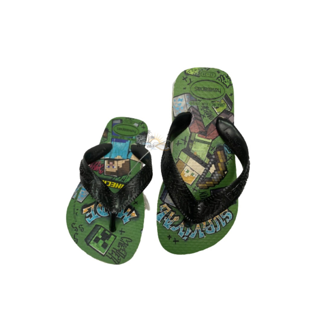 Chinelo Havaianas Kids Top Minecraft Bege Palha