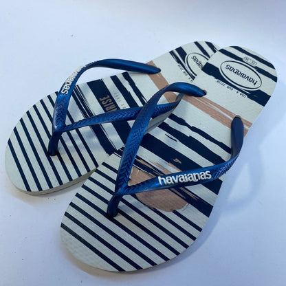 Chinelo Havaianas Slim Nautical Branco /Marinho