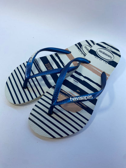 Chinelo Havaianas Slim Nautical Branco /Marinho