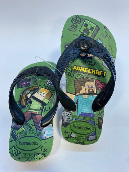 Chinelo Havaianas Kids Top Minecraft Bege Palha