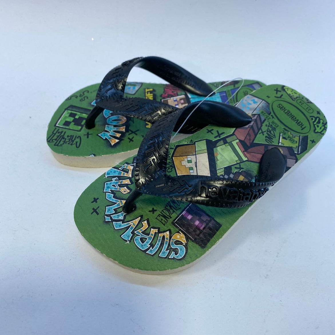 Chinelo Havaianas Kids Top Minecraft Bege Palha