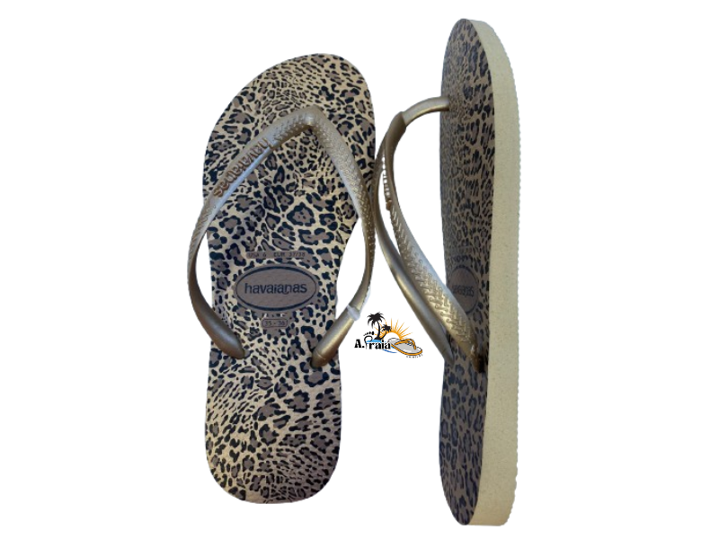 Chinelo Havaianas Slim Animais Areia/Dourado