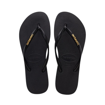 Chinelo Havaianas Slim Logo Metalic Preta / Dourada
