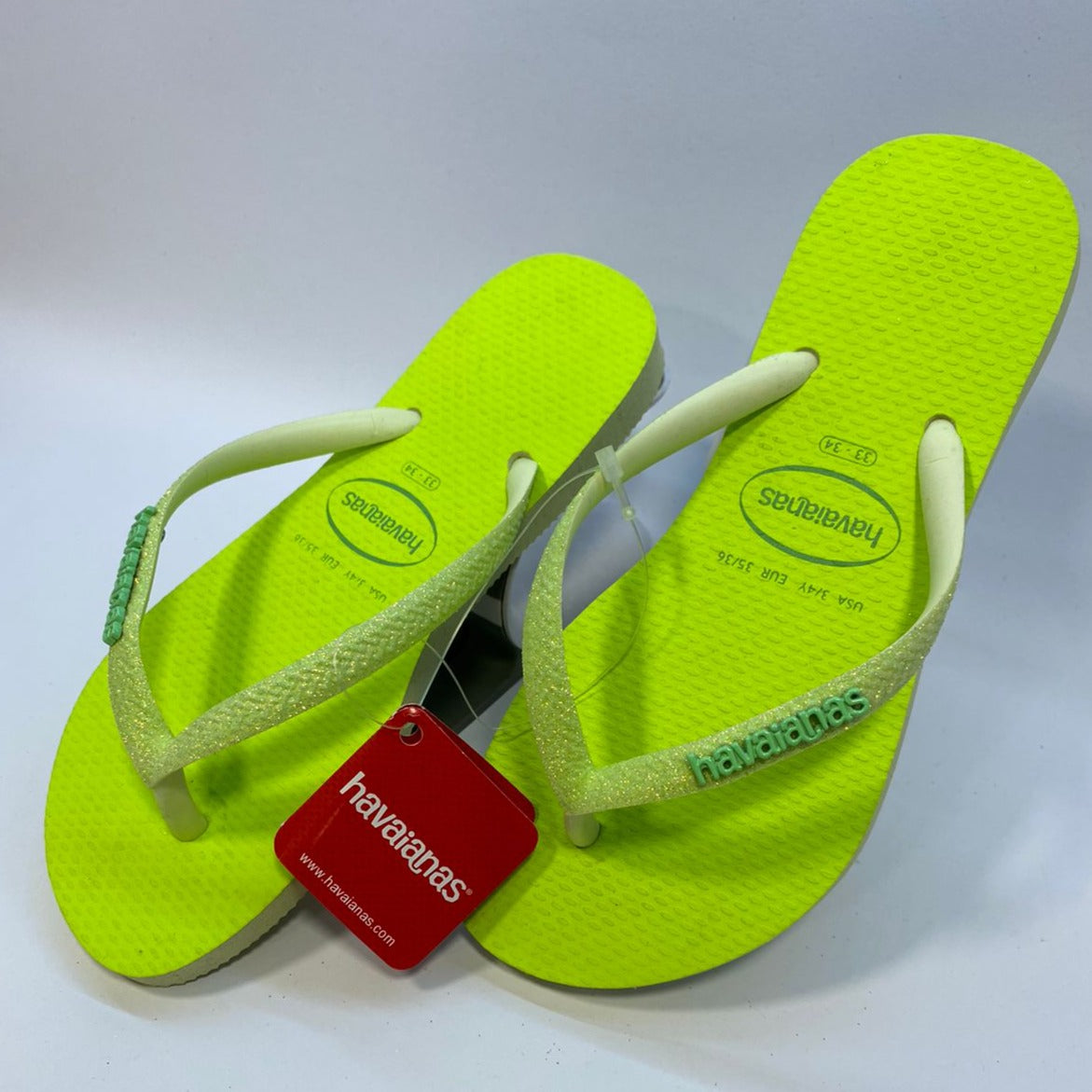 Chinelo Havaianas Slim Glitter Neon Lima