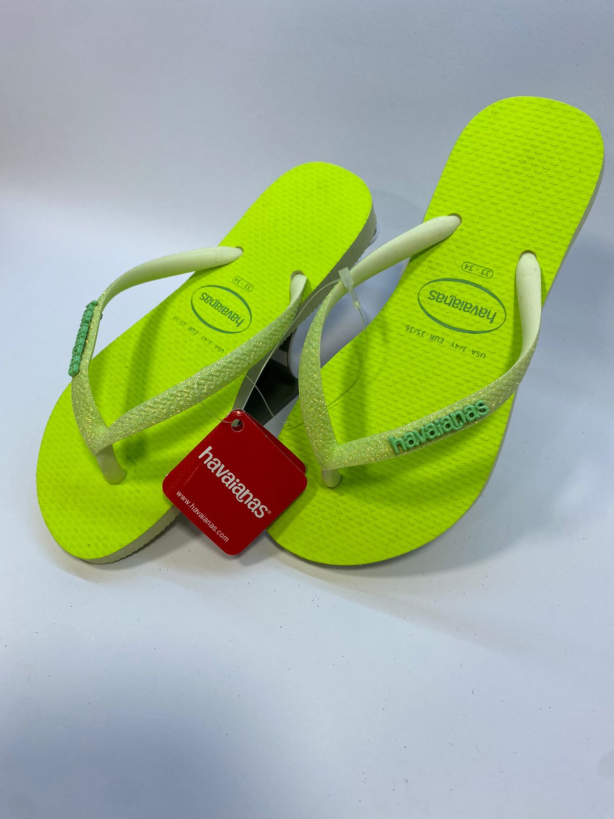 Chinelo Havaianas Slim Glitter Neon Lima