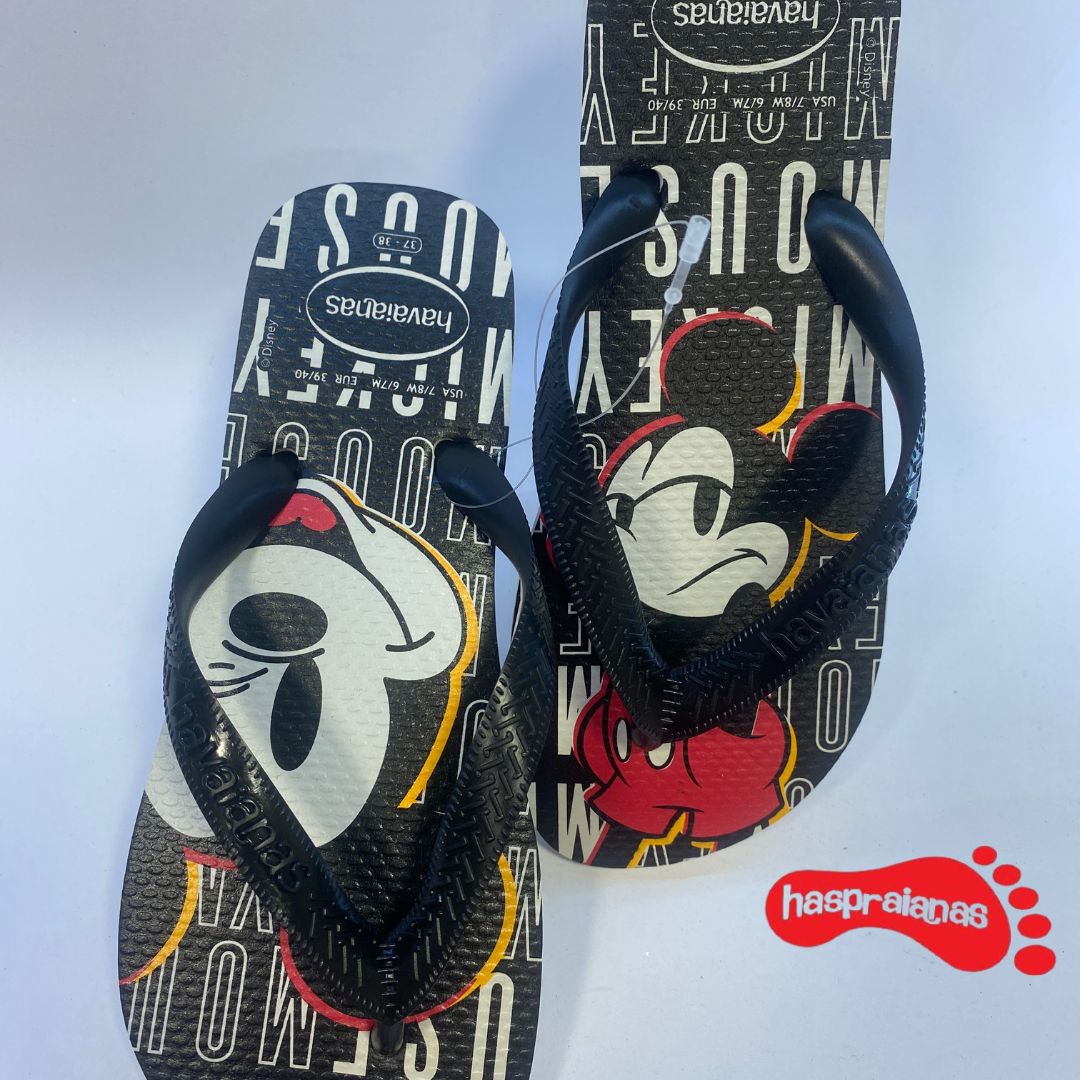 Chinelo Havaianas Top Disney branco e preto