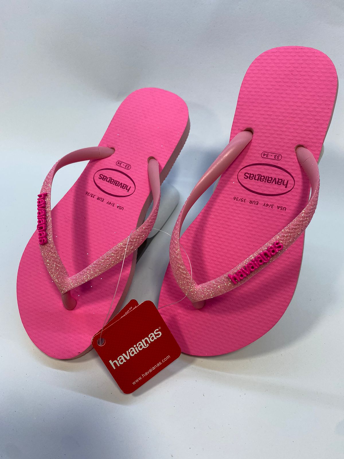 Chinelo Havaianas Slim Glitter Neon Rosa Macaron