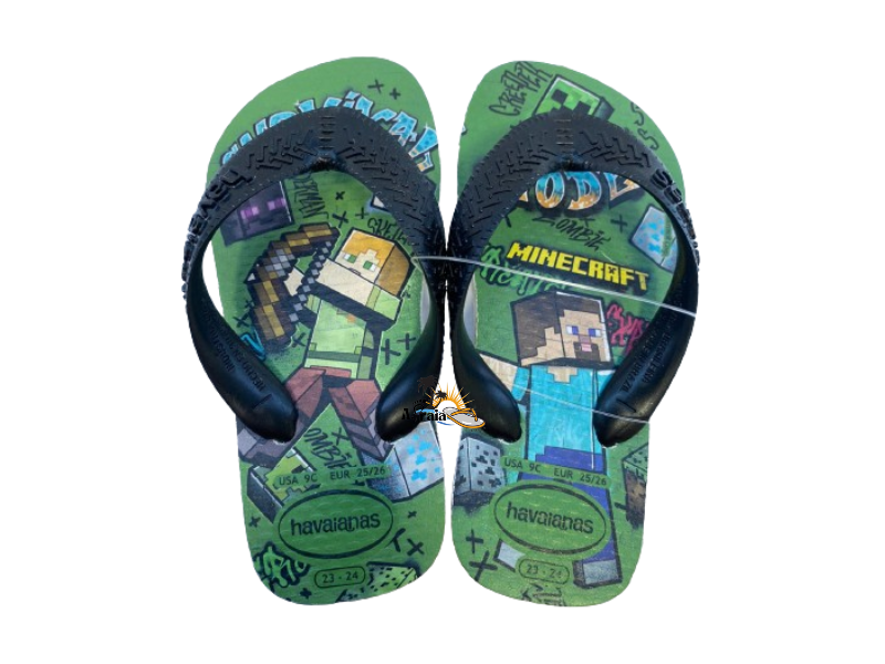 Chinelo Havaianas Kids Top Minecraft Bege Palha