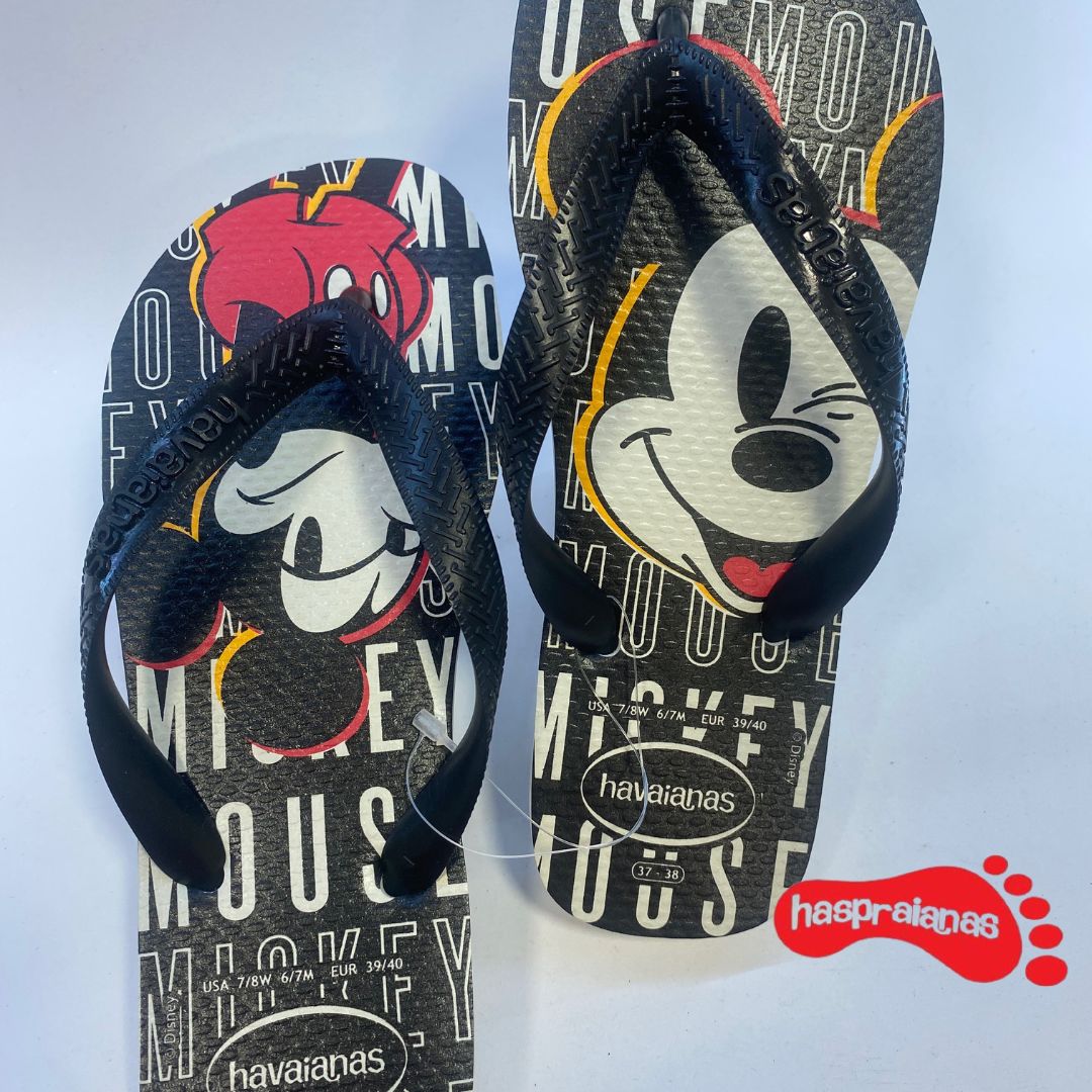 Chinelo Havaianas Top Disney branco e preto