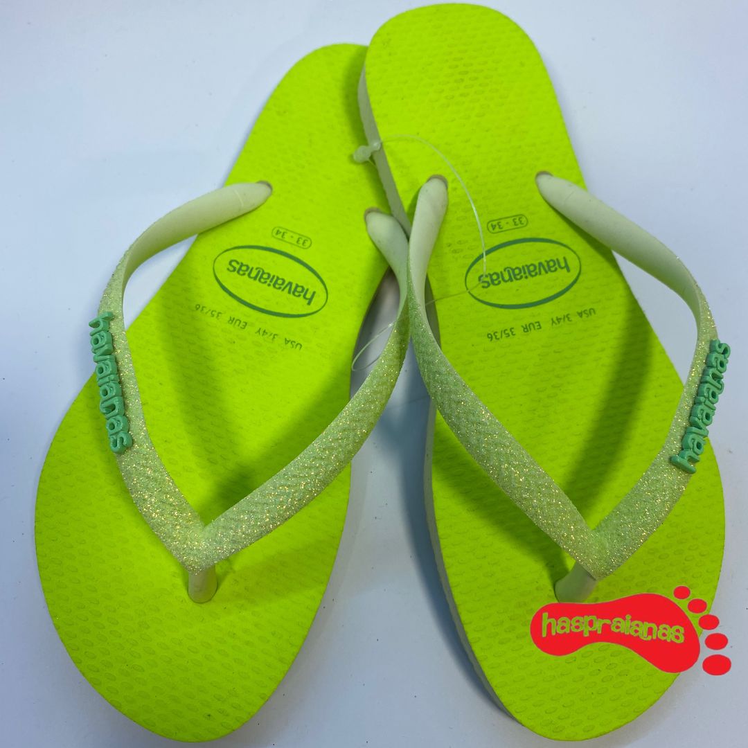 Chinelo Havaianas Slim Glitter Neon Lima