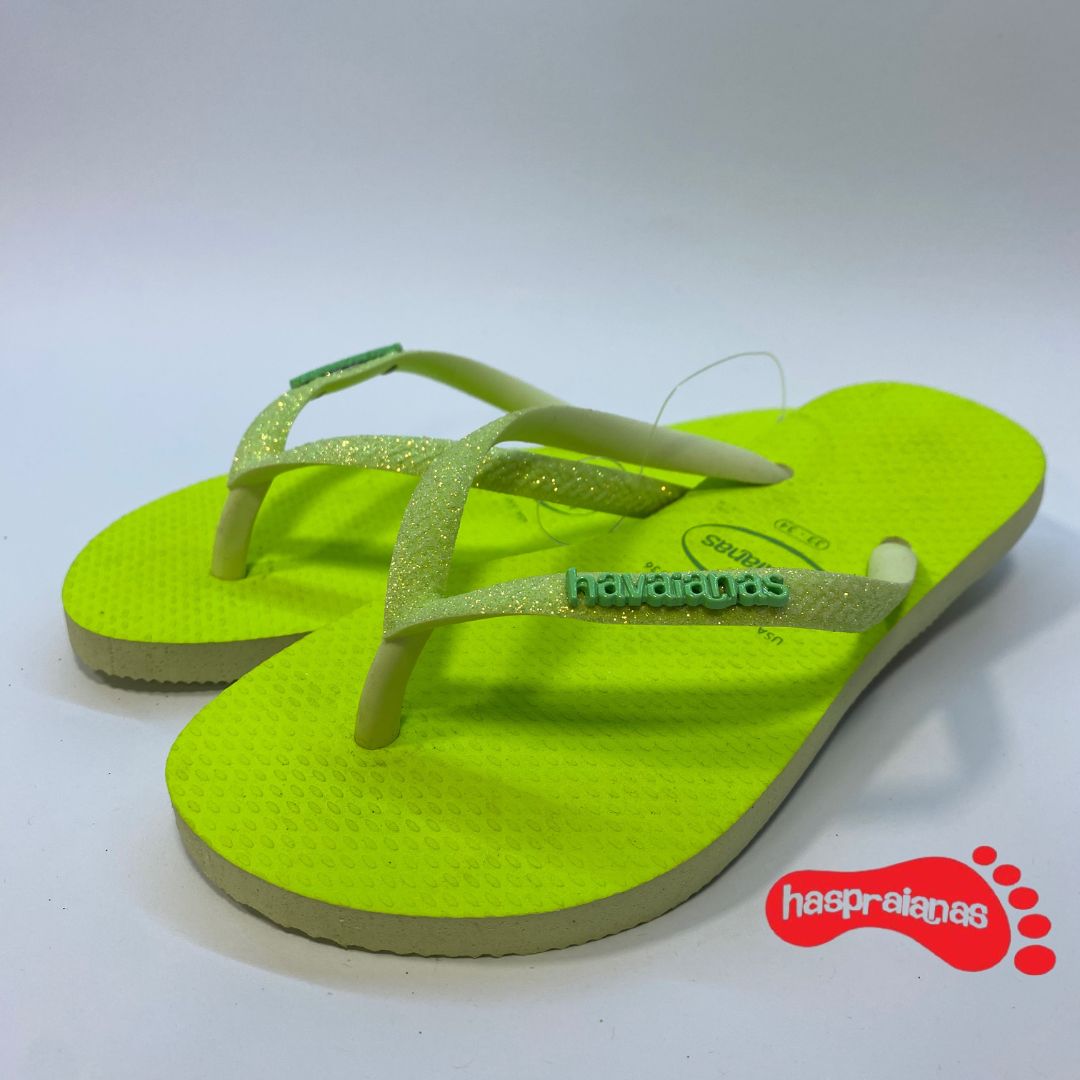 Chinelo Havaianas Slim Glitter Neon Lima