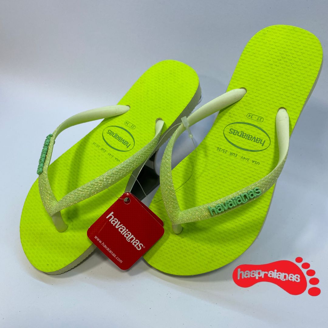 Chinelo Havaianas Slim Glitter Neon Lima