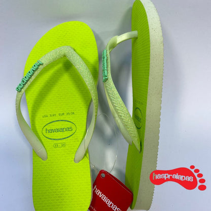 Chinelo Havaianas Slim Glitter Neon Lima