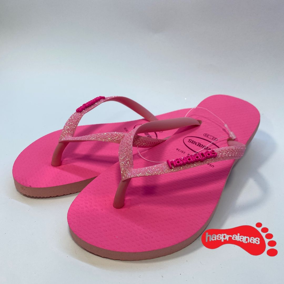 Chinelo Havaianas Slim Glitter Neon Rosa Macaron