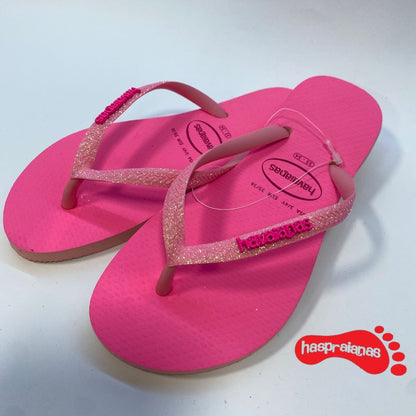 Chinelo Havaianas Slim Glitter Neon Rosa Macaron