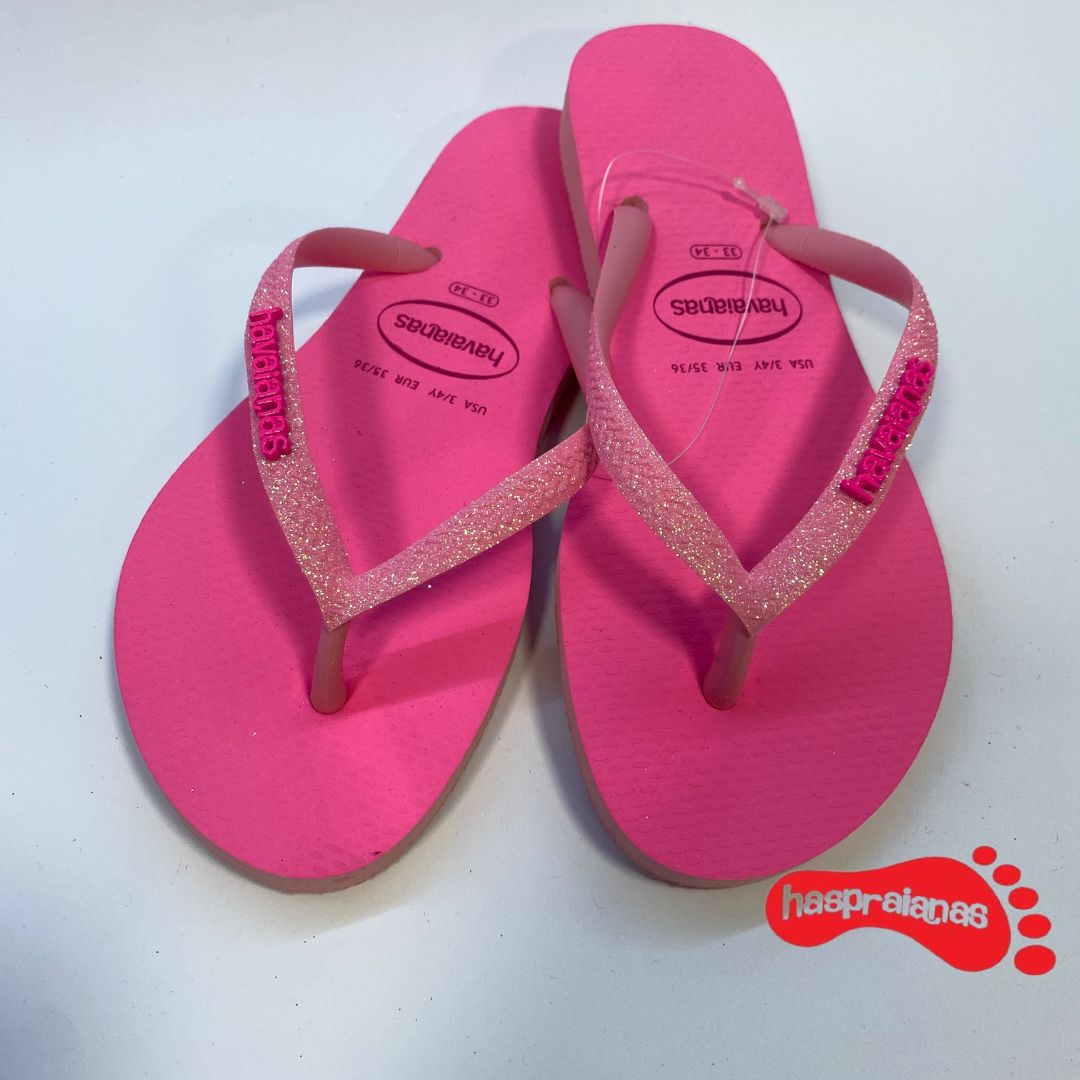 Chinelo Havaianas Slim Glitter Neon Rosa Macaron