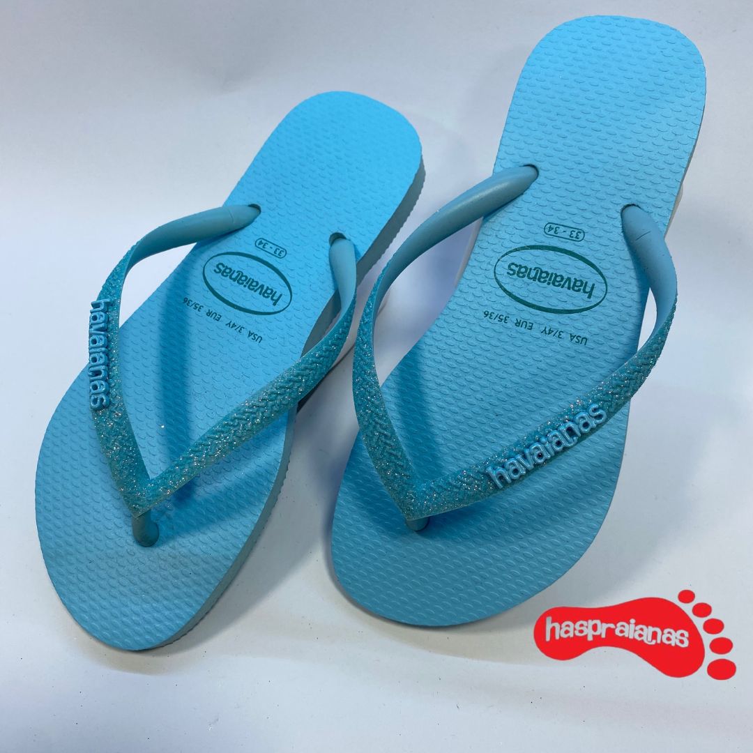 Chinelo Havaianas Slim Glitter Neon Azul Water