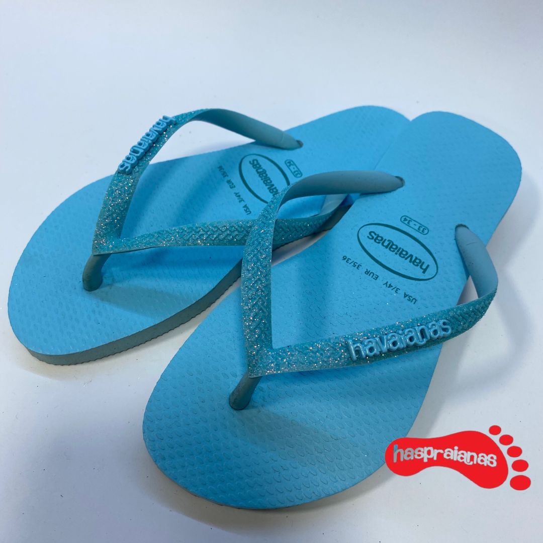 Chinelo Havaianas Slim Glitter Neon Azul Water