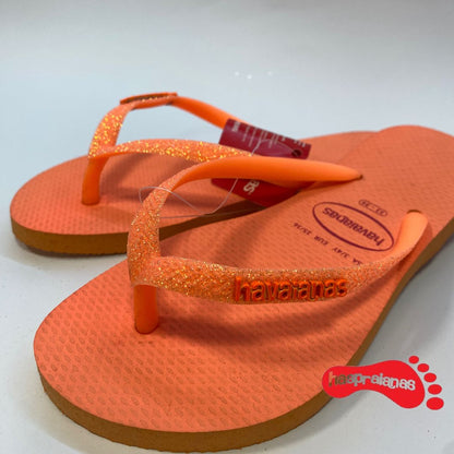 Chinelo Havaianas Slim Glitter Neon Coral Spark