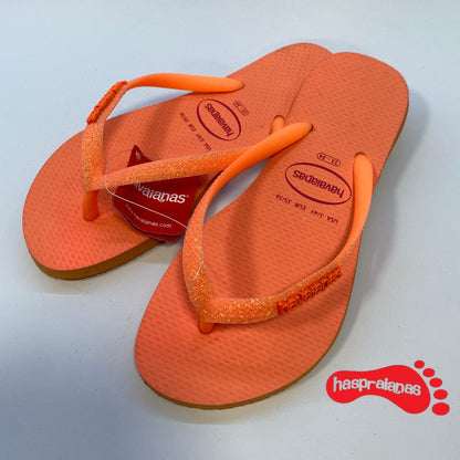 Chinelo Havaianas Slim Glitter Neon Coral Spark