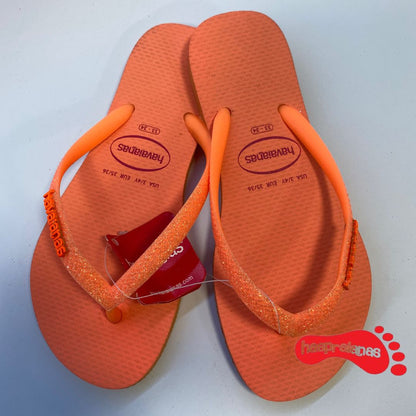 Chinelo Havaianas Slim Glitter Neon Coral Spark