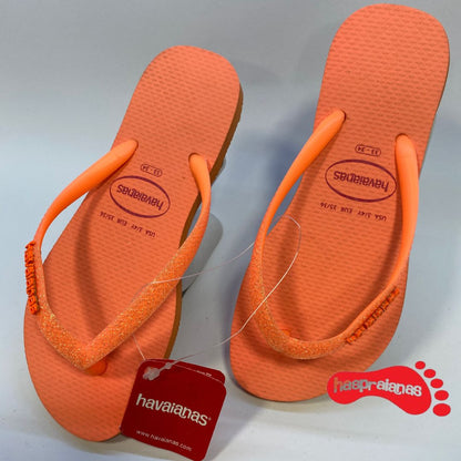 Chinelo Havaianas Slim Glitter Neon Coral Spark