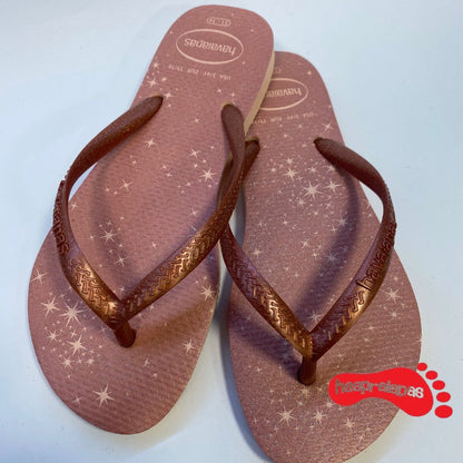 Chinelo Havaianas KIids Slim Gloss Rosa Ballet/Dourado