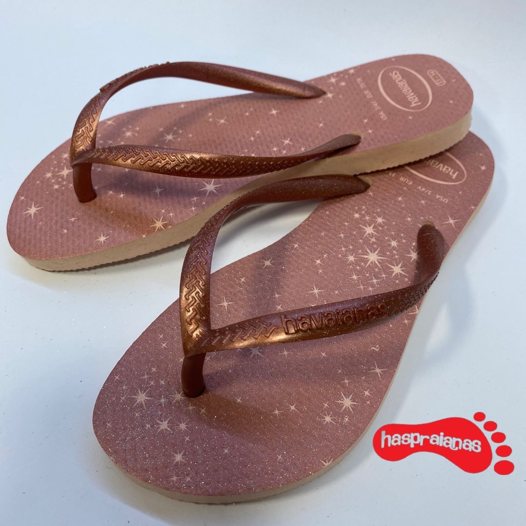 Chinelo Havaianas KIids Slim Gloss Rosa Ballet/Dourado