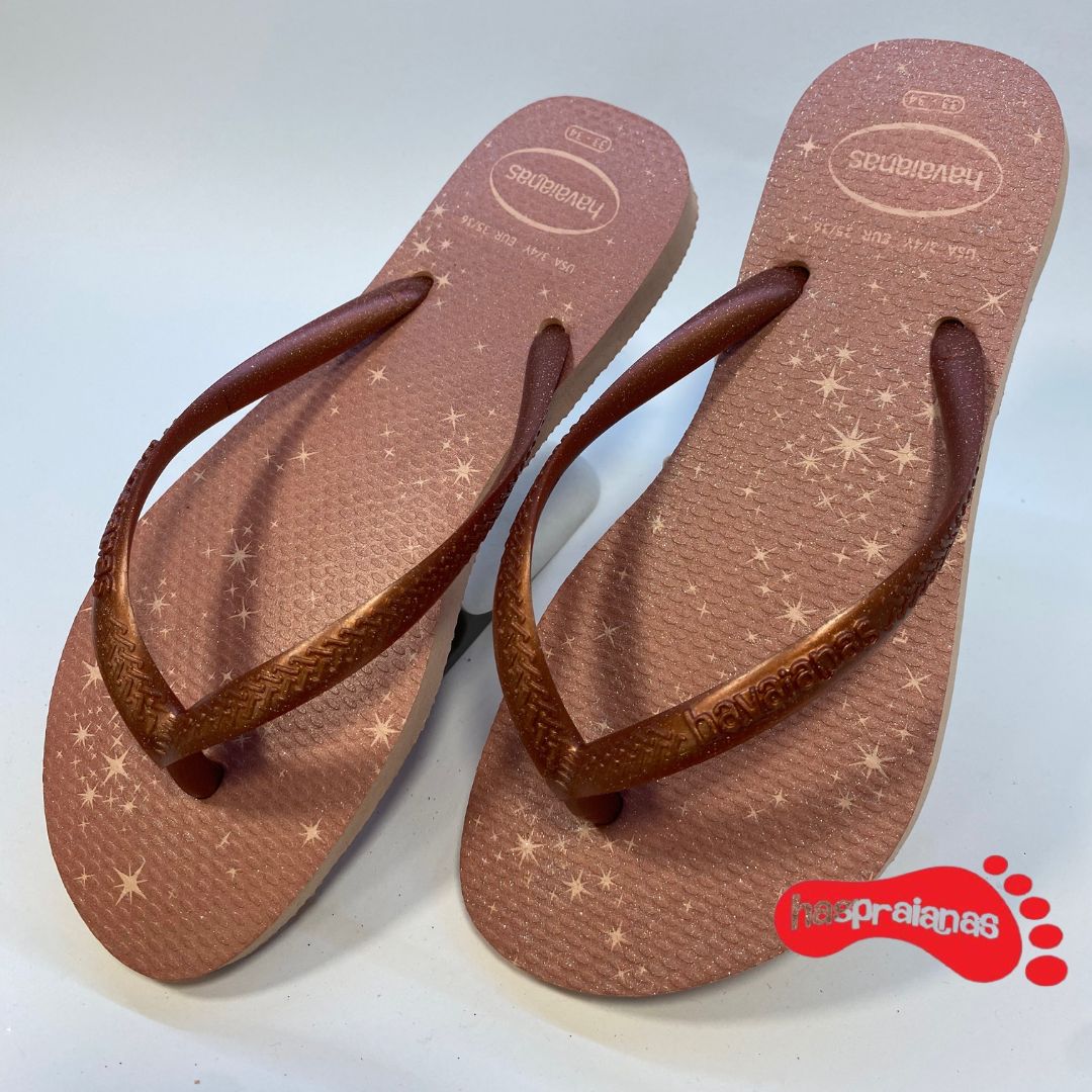 Chinelo Havaianas KIids Slim Gloss Rosa Ballet/Dourado