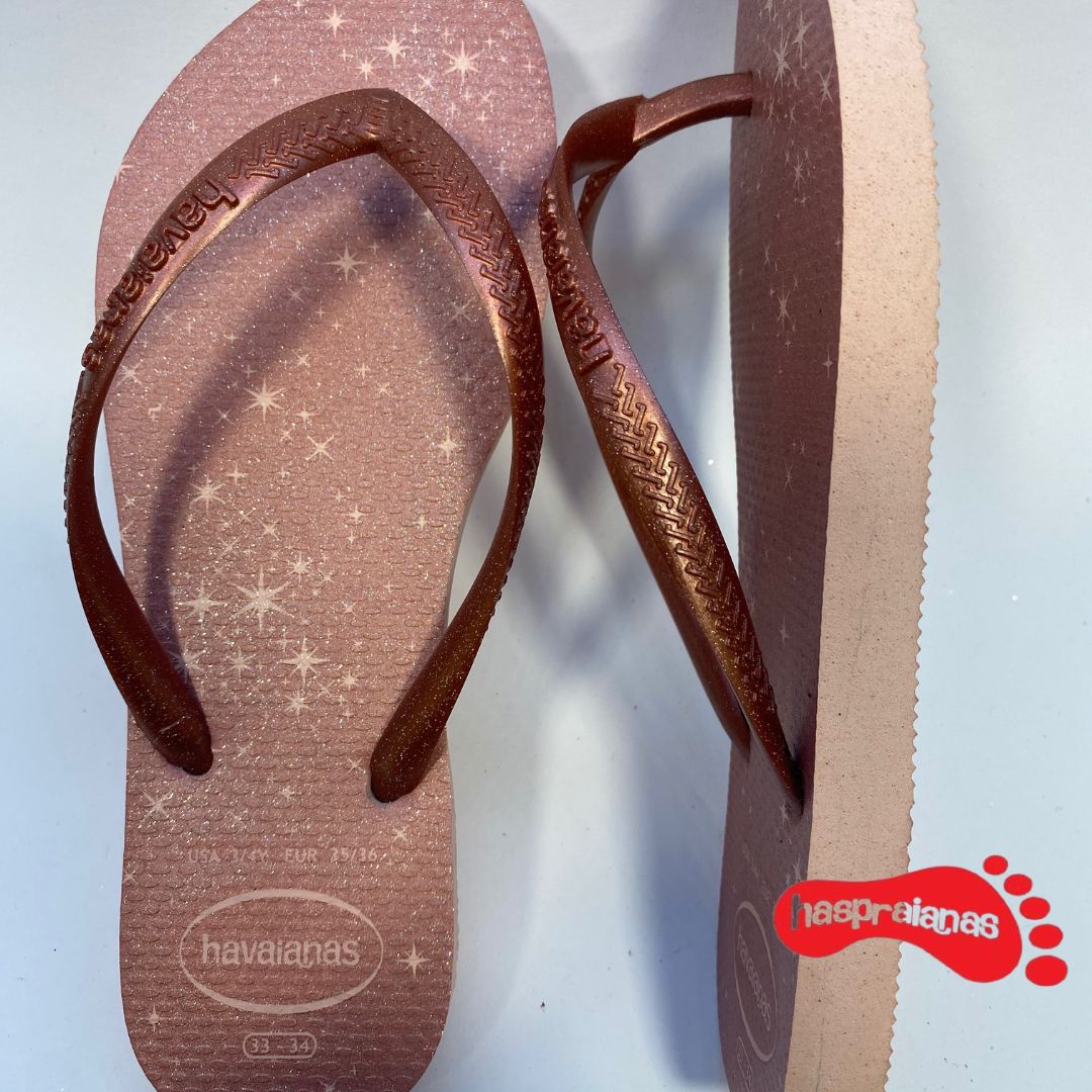 Chinelo Havaianas KIids Slim Gloss Rosa Ballet/Dourado