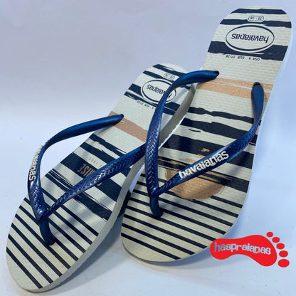 Chinelo Havaianas Slim Nautical Branco /Marinho