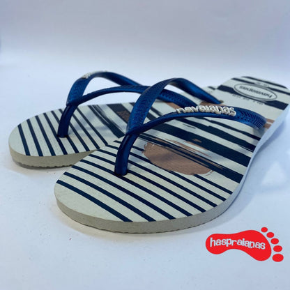 Chinelo Havaianas Slim Nautical Branco /Marinho