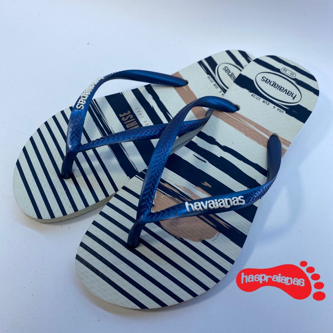 Chinelo Havaianas Slim Nautical Branco /Marinho