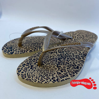 Chinelo Havaianas Slim Animais Areia/Dourado