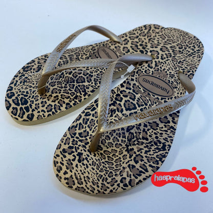 Chinelo Havaianas Slim Animais Areia/Dourado