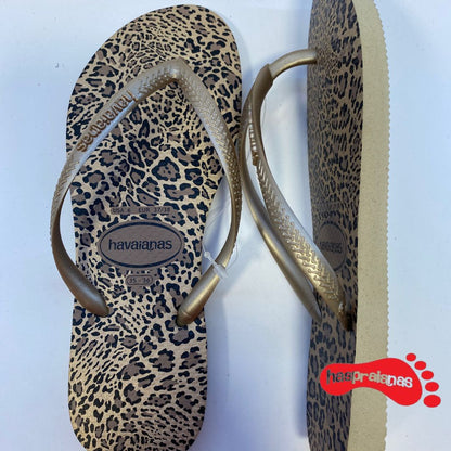 Chinelo Havaianas Slim Animais Areia/Dourado