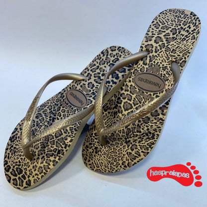 Chinelo Havaianas Slim Animais Areia/Dourado