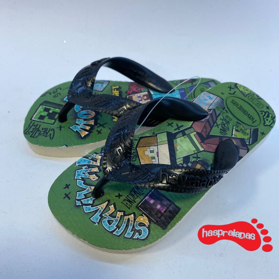 Chinelo Havaianas Kids Top Minecraft Bege Palha