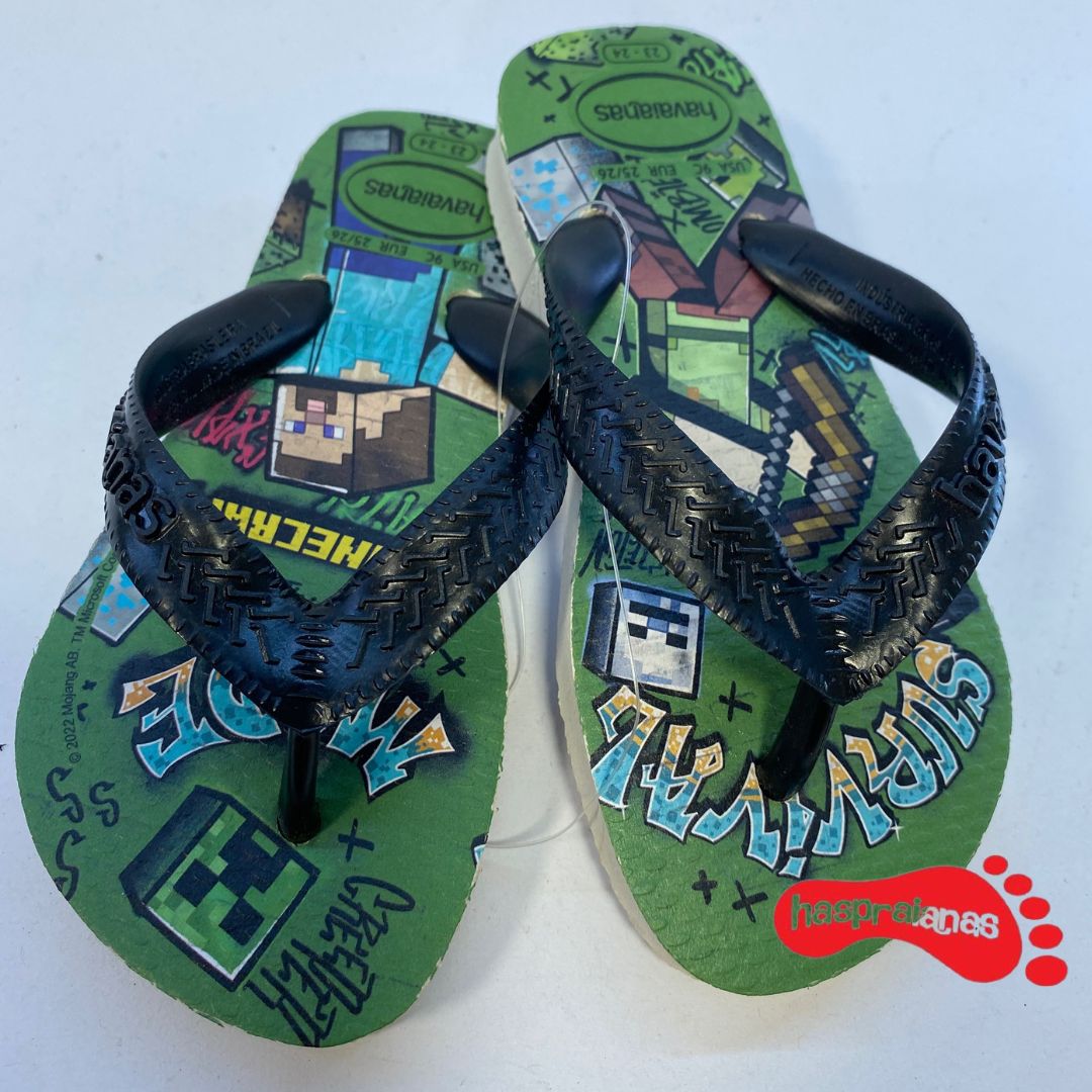 Chinelo Havaianas Kids Top Minecraft Bege Palha