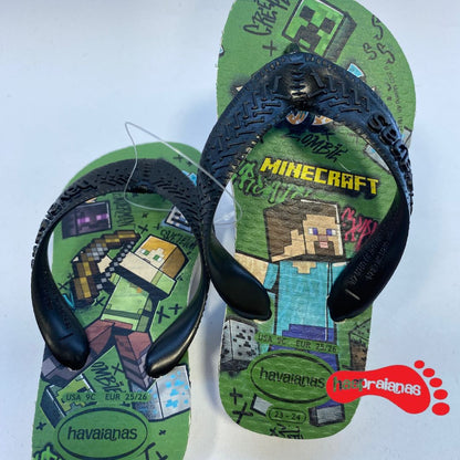 Chinelo Havaianas Kids Top Minecraft Bege Palha