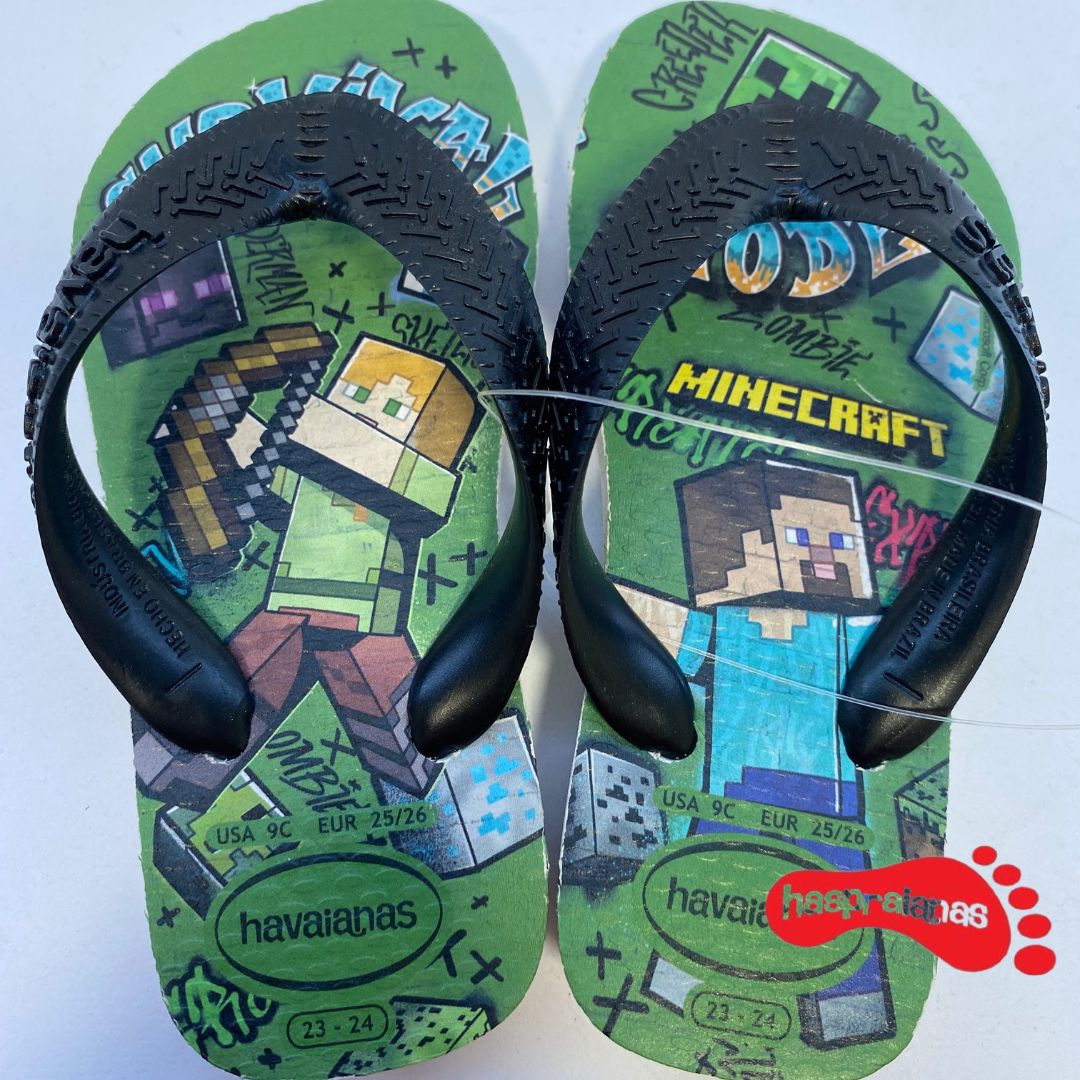 Chinelo Havaianas Kids Top Minecraft Bege Palha