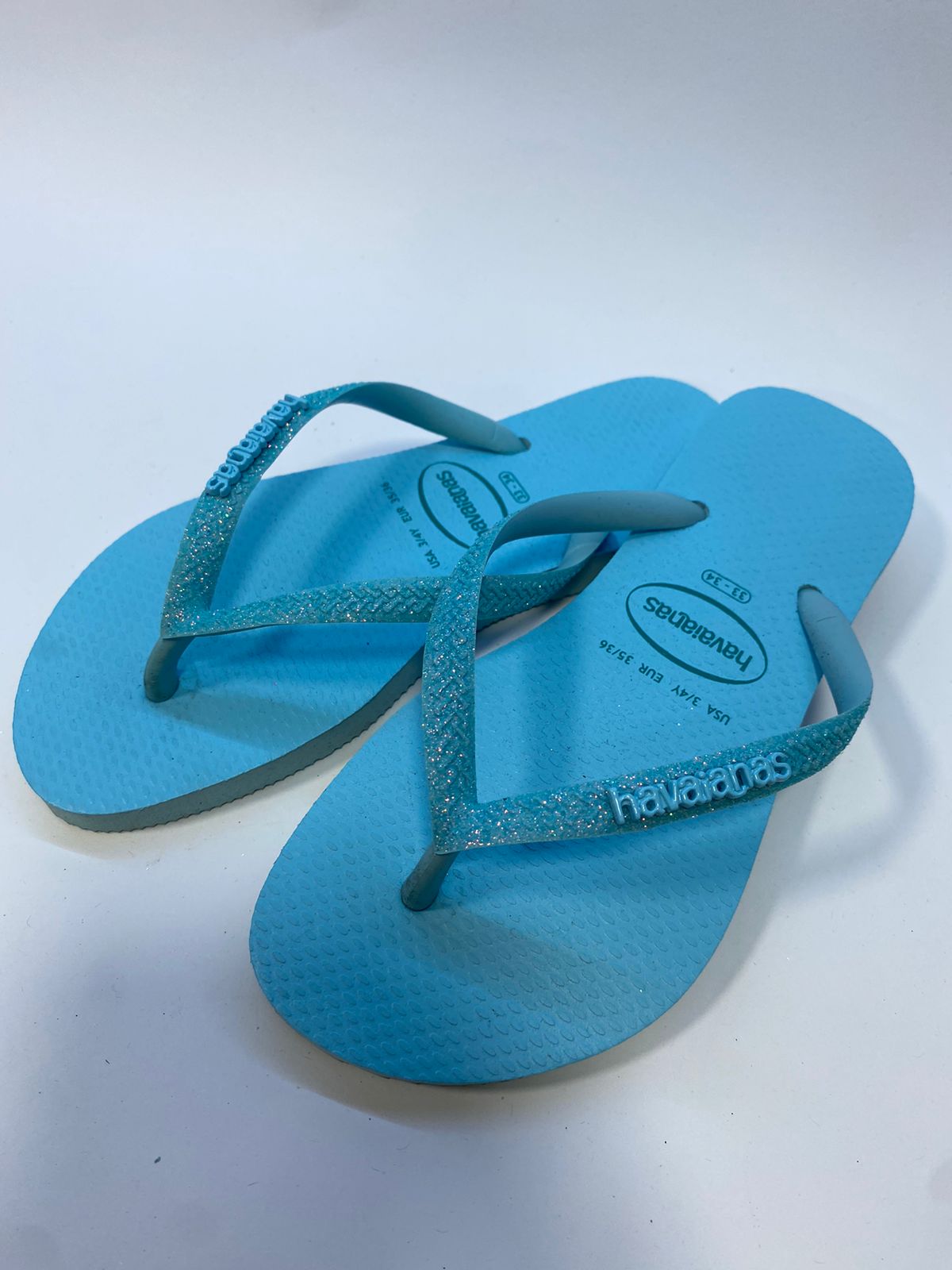 Chinelo Havaianas Slim Glitter Neon Azul Water