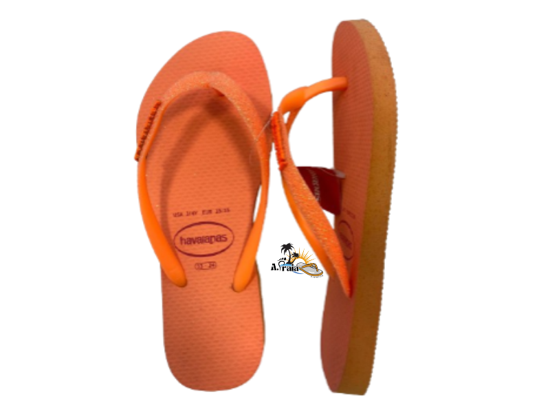 Chinelo Havaianas Slim Glitter Neon Coral Spark