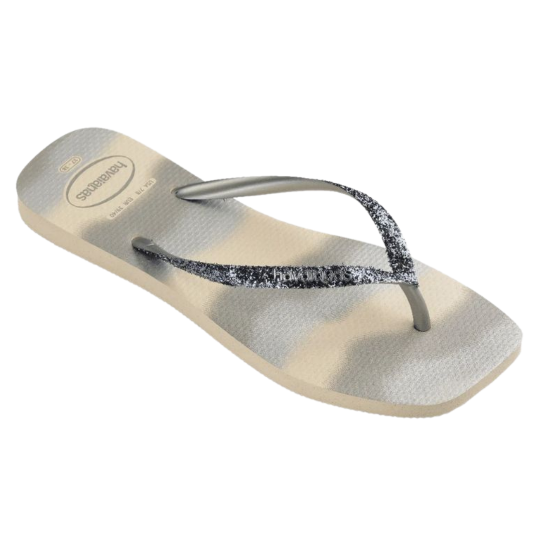 Chinelo Havaianas Slim Square Glitter Party Bege Palha / Prata