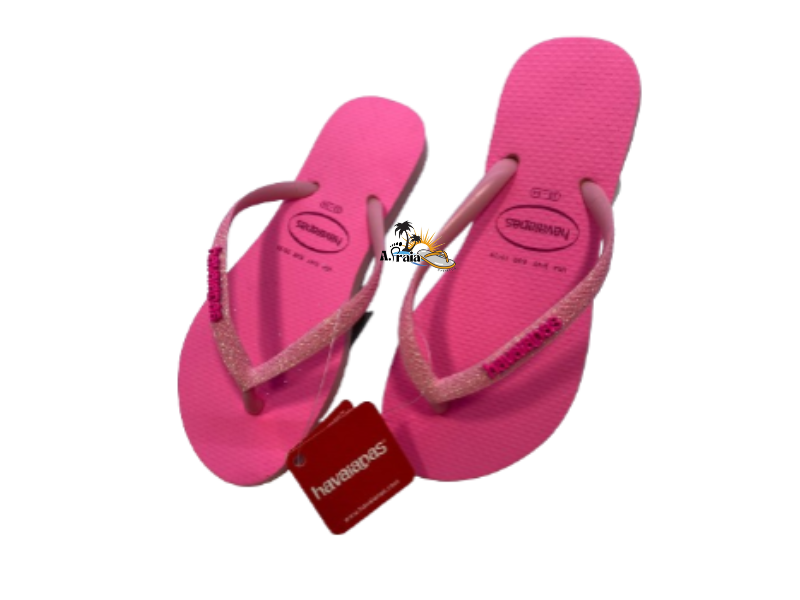 Chinelo Havaianas Slim Glitter Neon Rosa Macaron