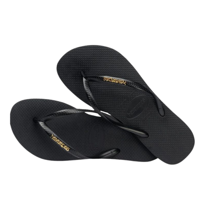 Chinelo Havaianas Slim Logo Metalic Preta / Dourada