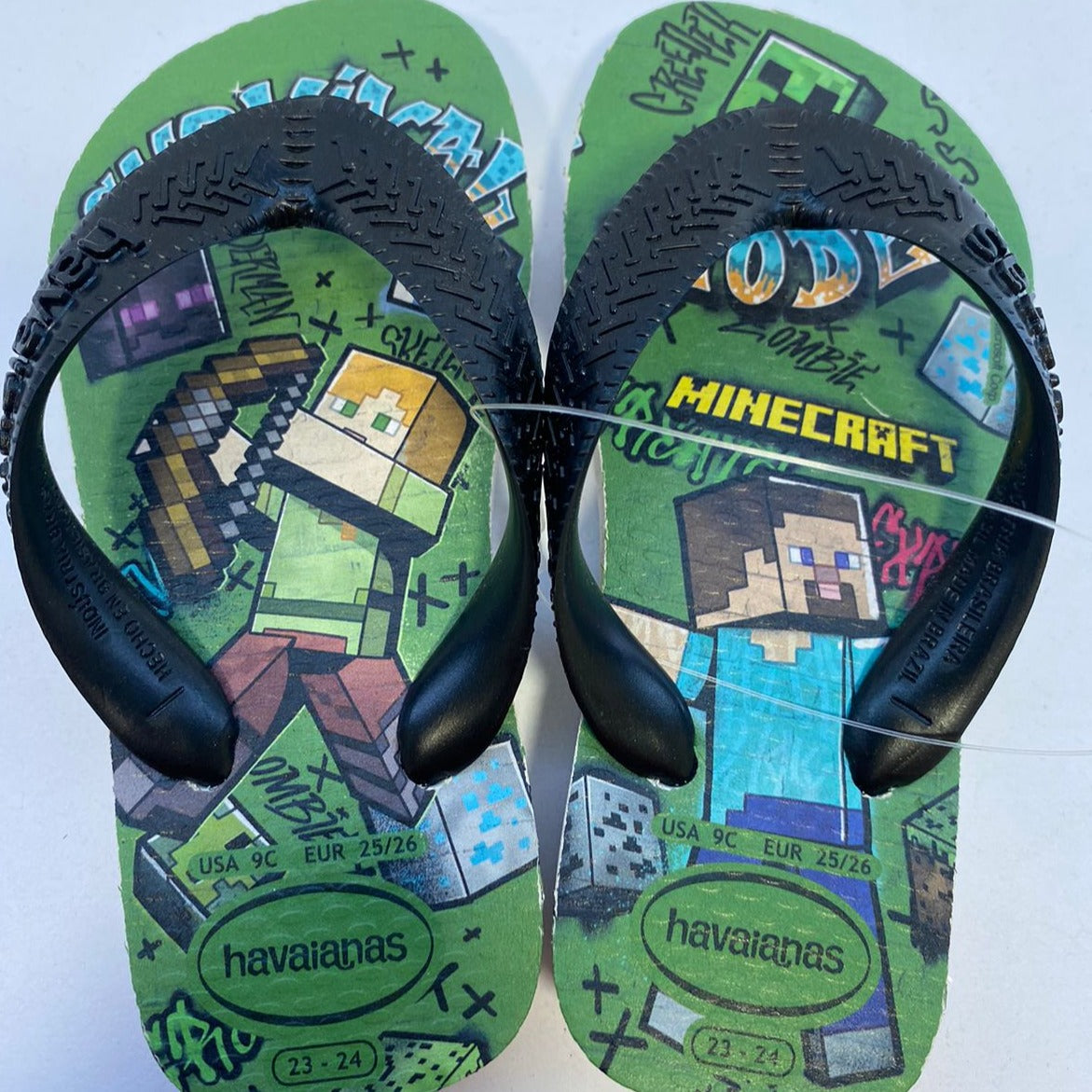 Chinelo Havaianas Kids Top Minecraft Bege Palha