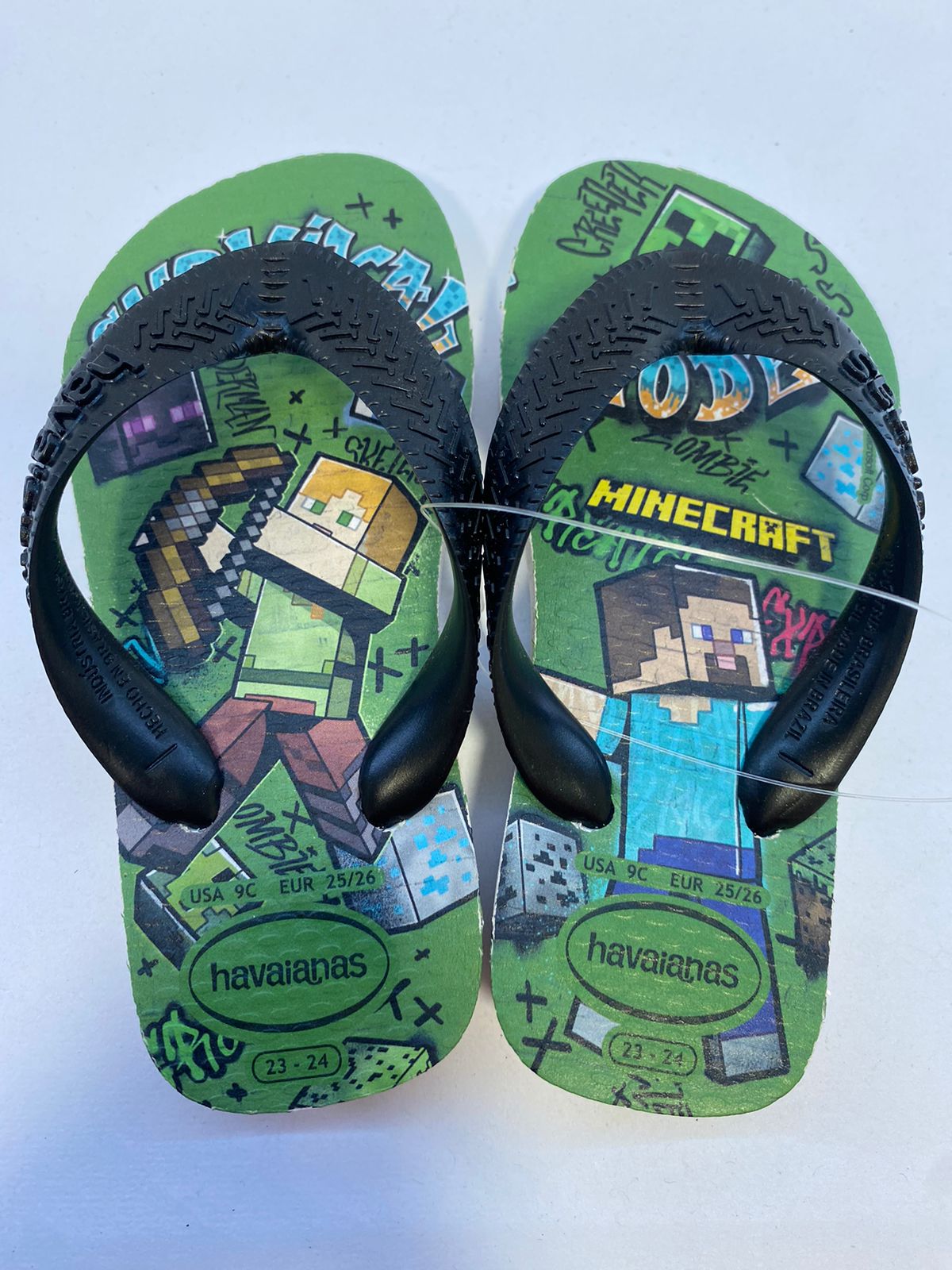 Chinelo Havaianas Kids Top Minecraft Bege Palha